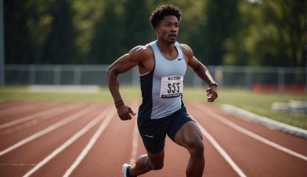 A person demonstrating basic running techniques on a track, showing proper form and stride