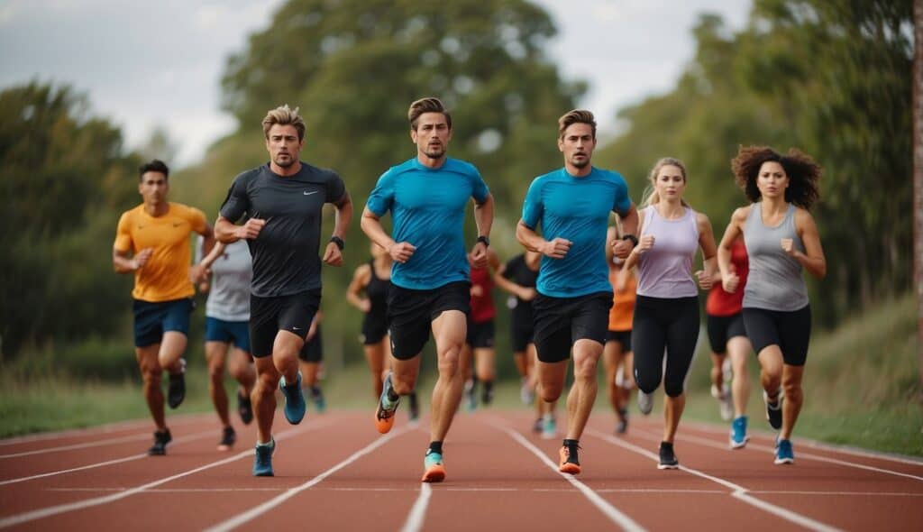 A group of beginners practicing running techniques with various training methods and exercises